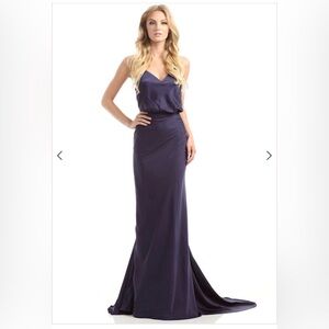 Johnathan Kayne Navy Satin Evening Gown